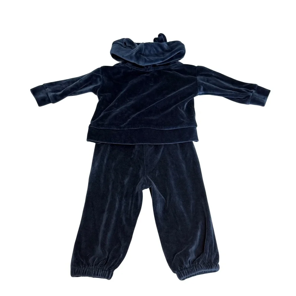 Kate Quinn Navy Blue Velour Organic Cotton Hoodie and Joggers Bear Ears 12-18M